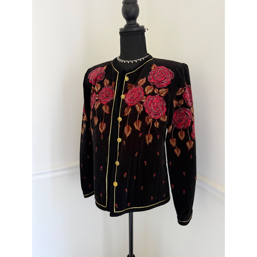 VTG 80s Saxton Hall Velvet Jacket blazer rose Bohemian made in Japan sz‎ M